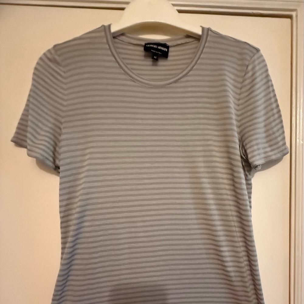 Giorgio Armani Gray Striped Short Sleeve Tee